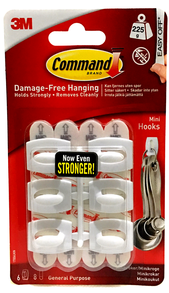 Command Haken Mittel – 3M, Brushed Nickel, 3 Kg Haltkraft, Ohne Bohren, 1 Haken + 2 Streifen