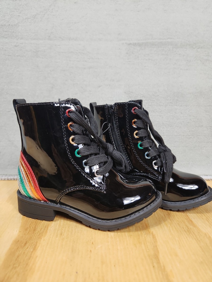 Toddler Girls Rainbow Patent Leather Combat Boots Size NWT