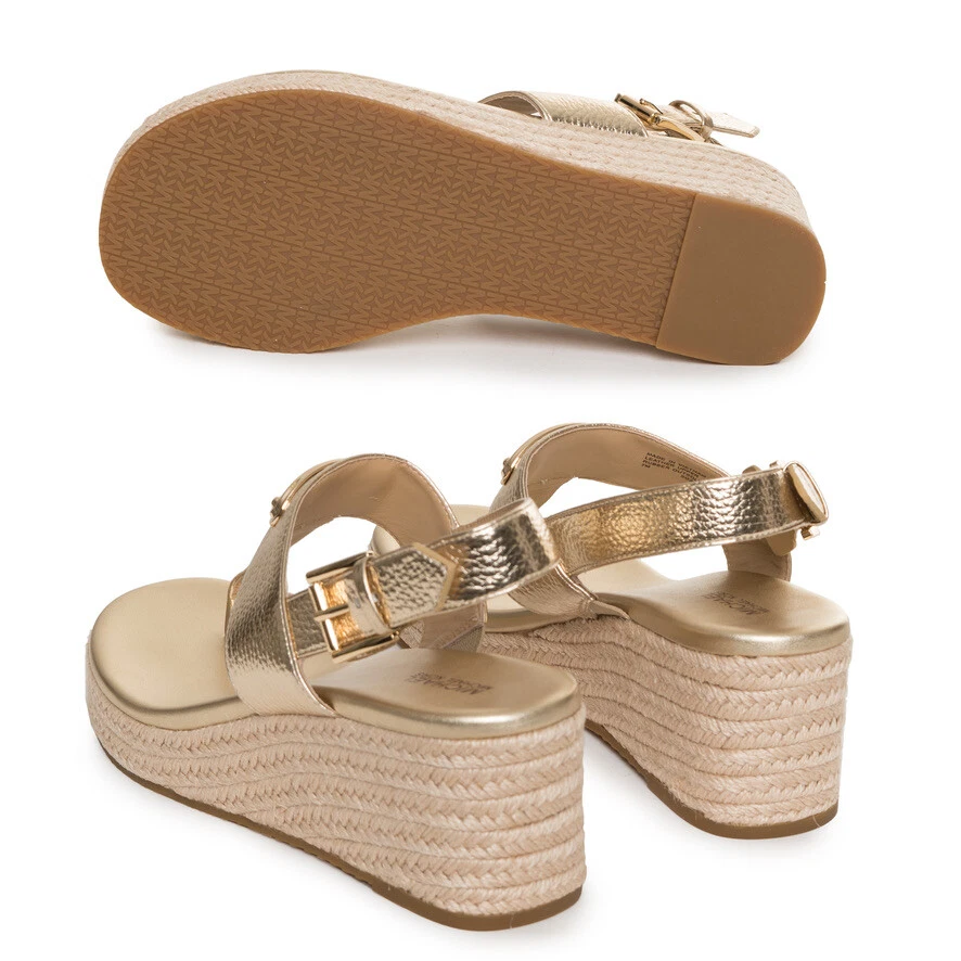 Michael Kors DARCY MID WEDGE Sandales Talon Chaussures Simili Cuir Doré Neuf Box - Photo 3/3