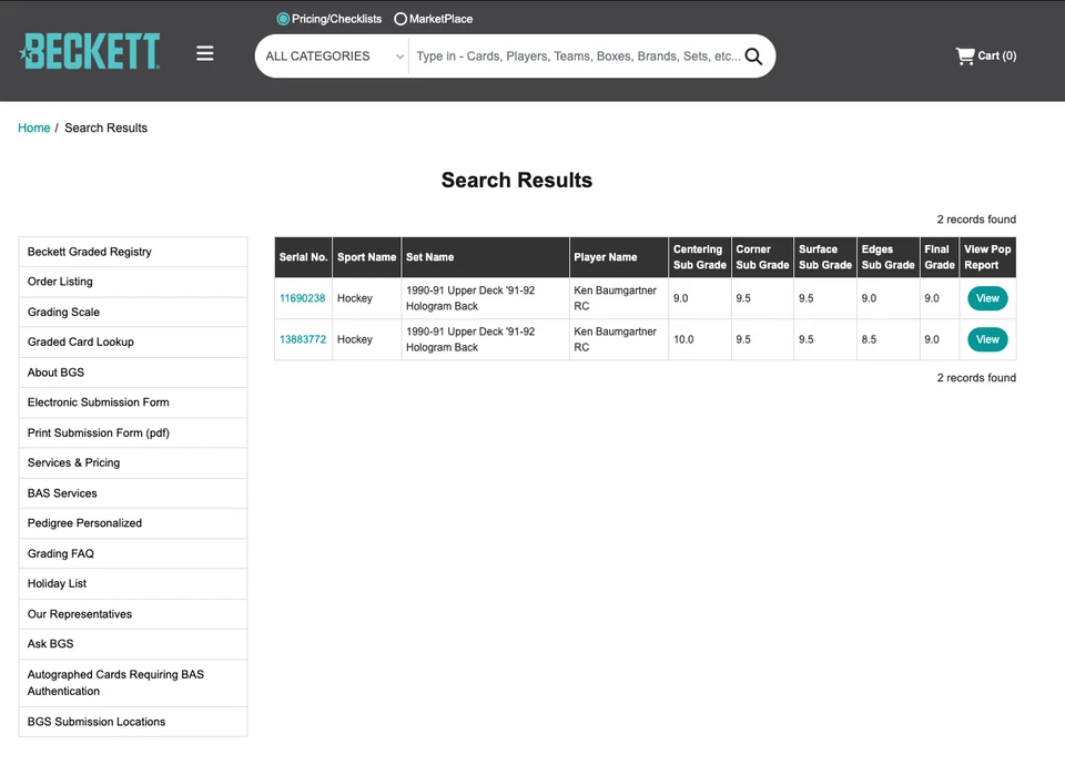 POP 1 Ken Baumgartner RC BGS 9+: 1990-91 UD '91-92 Hologram Back Gisto POP 2 - Image 4 of 4