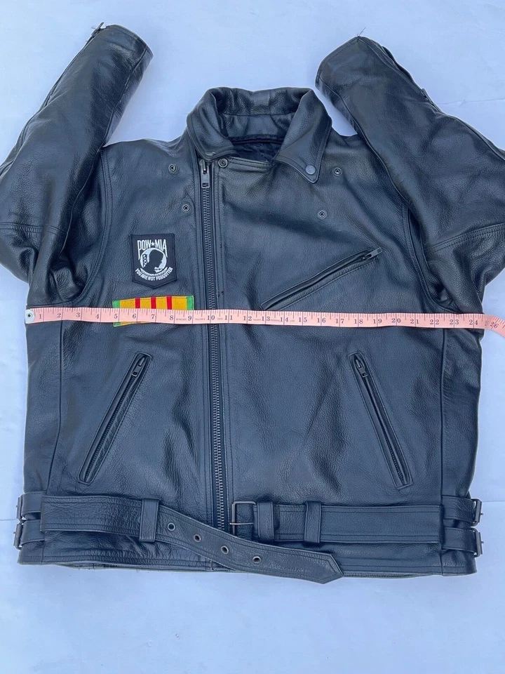 Chaqueta de moto de cuero genuino RIver Road para hombre parches personalizados "Sin club" Foto 3 de 4