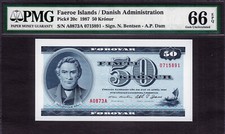Faeroe Islands 50 Kronur 1987 Pick-20c GEM UNC PMG 66 EPQ