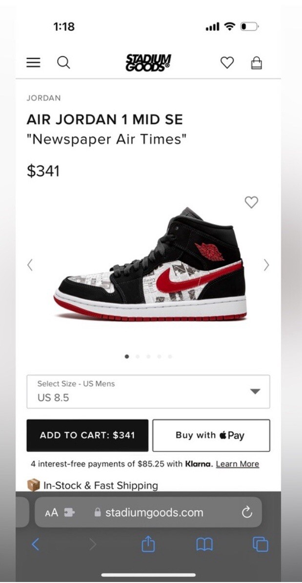 Rare Nike Jordan 1 Mid Newspaper Air Times Men's Size 11 | eBay