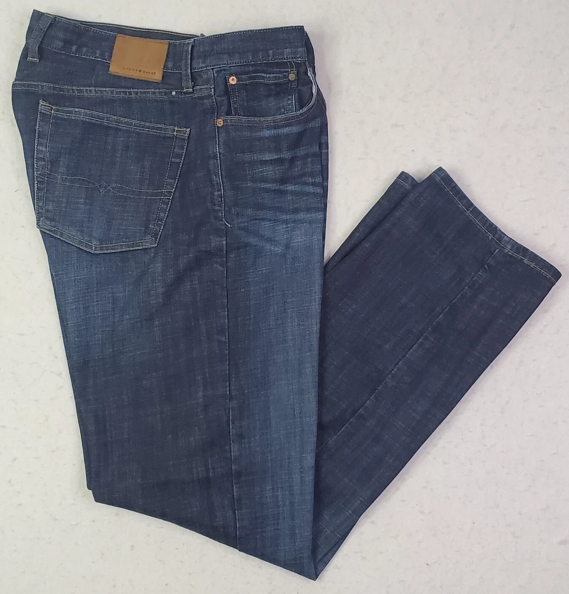 Lucky Brand 329 Classic Straight Jeans 36x34 Mens NMC Dark Wash Zip Fly Stretch