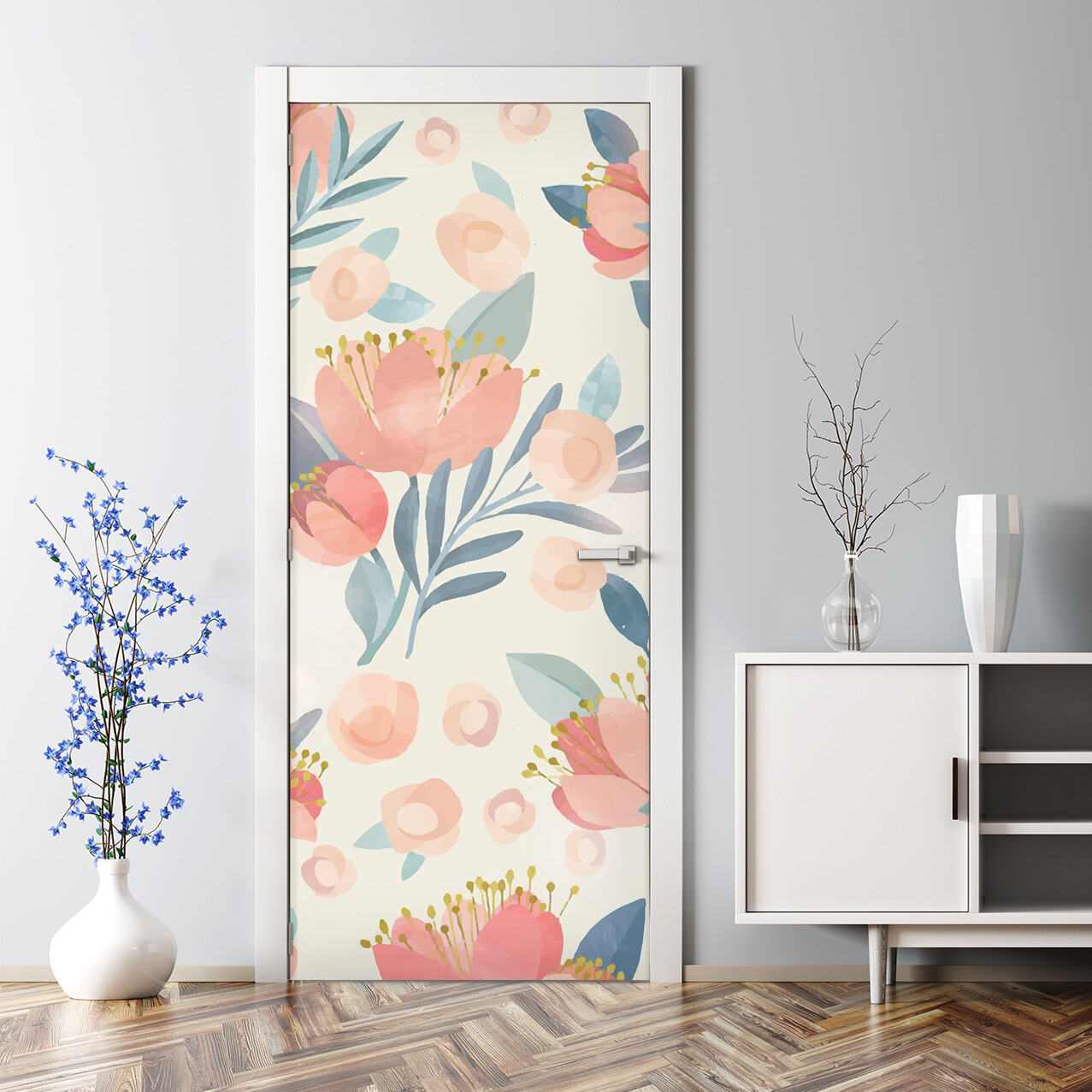 Buttercup Bubble Free | Pale Floral Mural | Repositionable Door Decal Decor