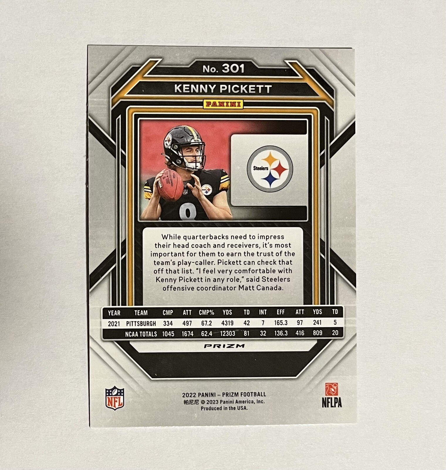 2022 Panini Prizm Kenny Pickett Green Prizm Rookie 301 Pittsburgh