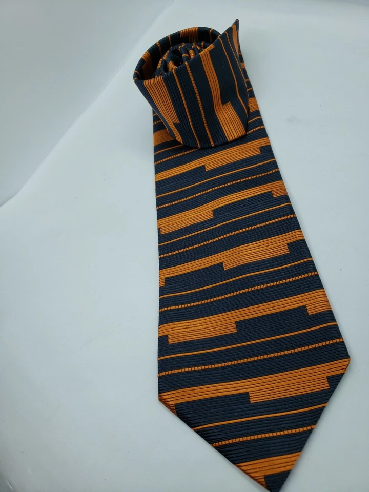 Pierre Cardin Men's Neck Tie Orange Blue Striped 100% Silk Suits Business Attire - Image 4 of 4