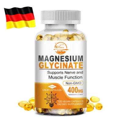 NATURE'S LIVE 400mg Magnesium Kapseln Magnesiumbisglycinat Knochen & Gelenke Vegan 120Kapseln