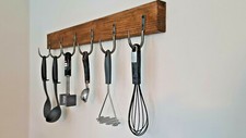 Handmade Wooden kitchen hooks Vintage Cast Iron utensils Hook Reclaimed  Rustic 
