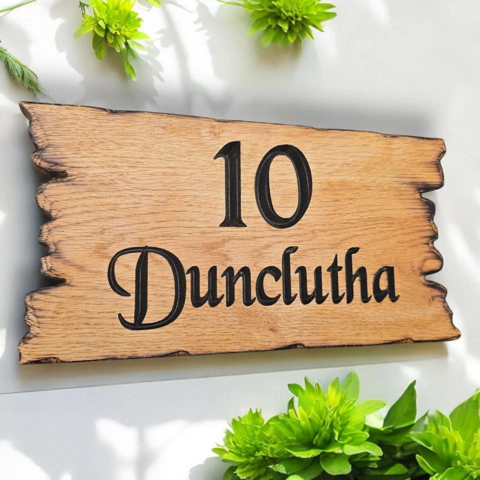 Personalised  Carved Oak Wooden Home House Number Name Sign Plaque Outdoor Old  - Image 2 of 4