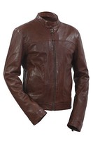 Infinity Men's New Brown Retro Biker Lambskin Leather Slim Fit Jacket