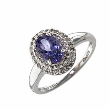 Natural Tanzanite  White Topaz Oval cut Halo Engagement Sterling Silver Ring