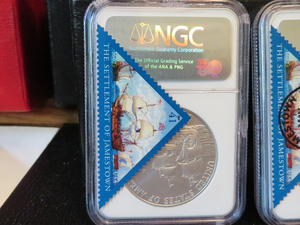 2007 p jamestown $1 NGC MS70 w/Jamestown postmarked stamp affixed - Image 2 of 4