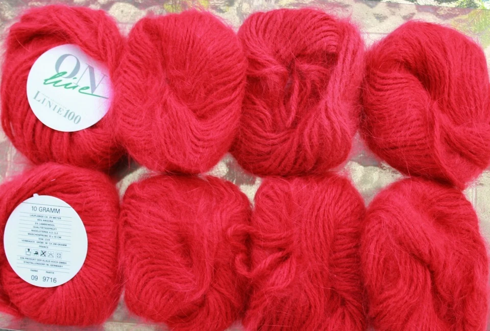 10g  Angora 95%  Vintage Rarität Langhaar Angora ON LINE leuchtend rot - Bild 1 von 1