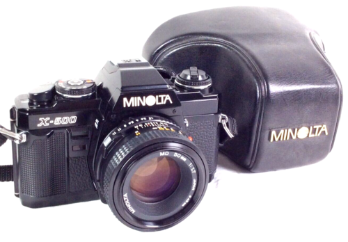 MINOLTA X-500 mit 50 mm OBJEKTIV SLR FILMKAMERA, HÜLLE, GEPRÜFTE NEUE AKKUS - Bild 1 von 24