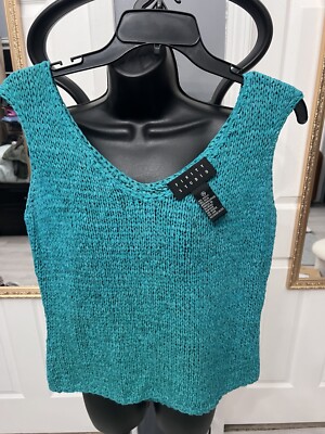 Finity Studio Vintage LimeKnit Sweater Crochet Style Tank Top Sz Med