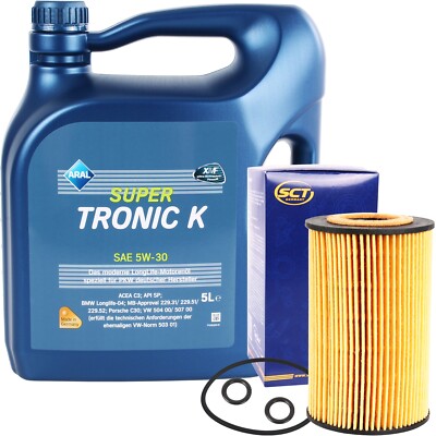 SCT ÖLFILTER + 5 LITER ARAL SUPER TRONIC K 5W-30 MOTORÖL VW 504.00 507.00 ÖL