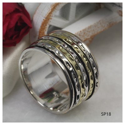 Heavy Wide Hammered Sterling Silver Spinner Ring Gold Spinner Ring Fidget Ring