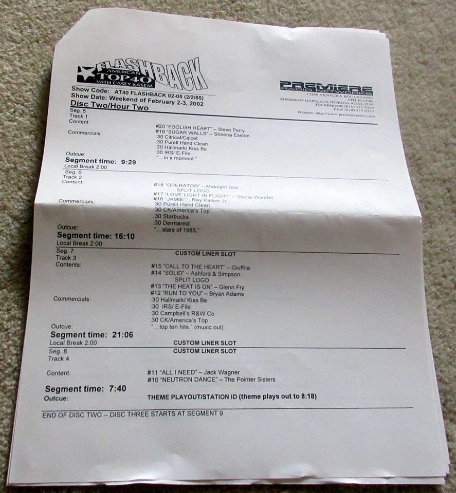 AMERICAN TOP 40 FLASHBACK Casey Kasem 3 CDs February 2 1985 02-02-85 Prince RARE Foto 4 de 4