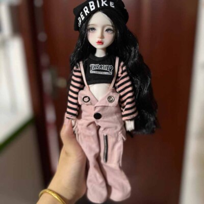Cute 1/6 BJD Doll Girl SD Ball Jointed Doll Face Makeup Black Wig Birthday Gift