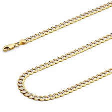 Wellingsale 14k Two Tone Gold Solid 3.6mm Cuban Curb Pave Chain Necklace