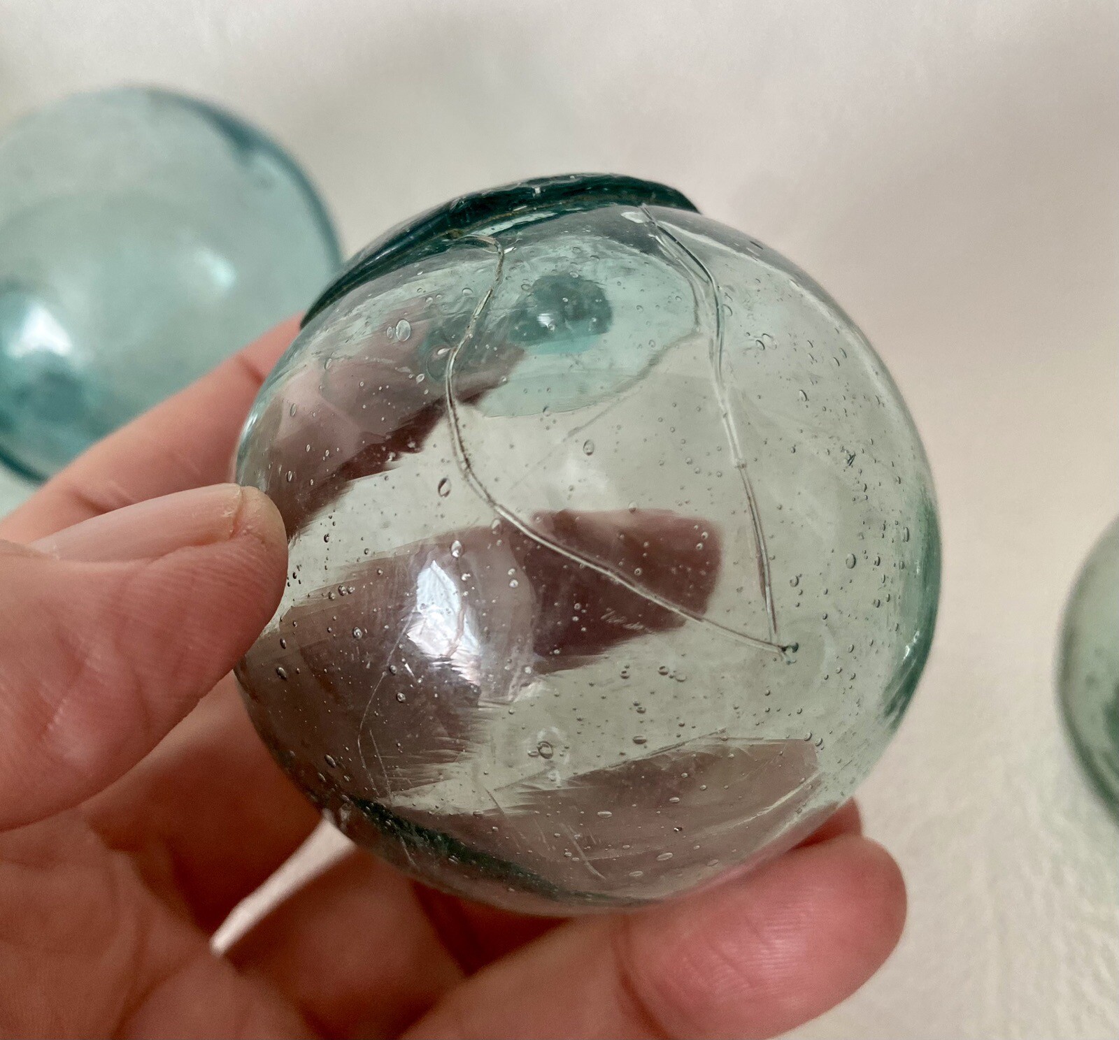 Japanese Antique Glass Fishing Floats, Rare Marked, (1.93") Set 7, 1868