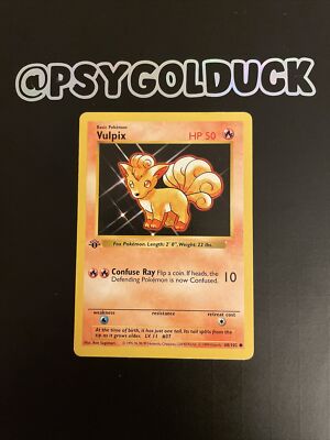 Original 1999 Error First 1st Edition SHADOWLESS Vulpix Pokemon Karte 68/102 E20