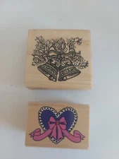 Wedding Bell And Hearts With Ribbon Rubber Stamps Set Of 2