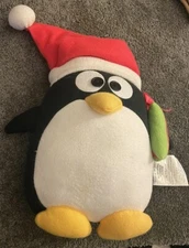 RARE!! TRIM A HOME CHRISTMAS PENGUIN PILLOW DOLL PLUSH 14” W/ SANTA HAT