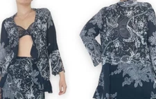 Citron Womens M Black/White Floral Ruffle 1 Button Slit Sleeve Blouse/Cardigan