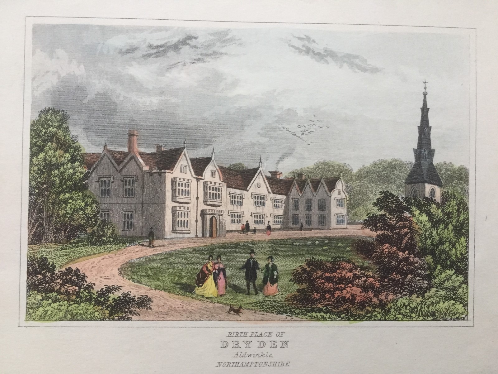 1840 Antique Print; Dryden Birthplace, Aldwincle nr Thrapston