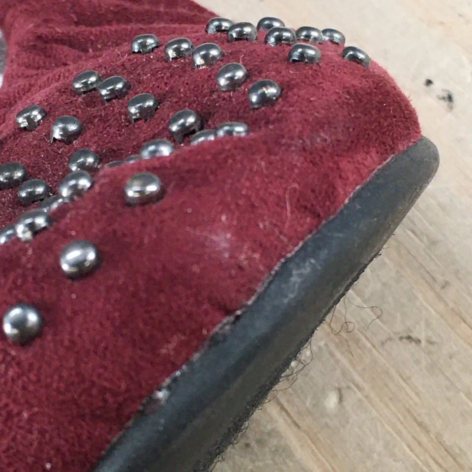 Sapatos Rampage Feminino 7,5M Studded Ballet Flats Slip On Tecido Vermelho Conforto Casual - Imagem 4 de 4