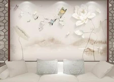 3D Lotus Butterfly Wallpaper Wall Mural Removable Self-adhesive Sticker 417