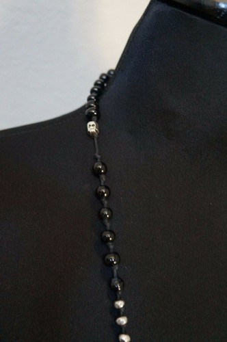 NWT Uno De 50 Silver Black Bead RE CICIO Skull Charm Long Necklace Wrap Bracelet - Picture 7 of 11