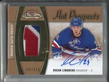 Oscar Lindberg 15/16 Fleer Showcae Autograph Game Jersey Patch RC #449/499