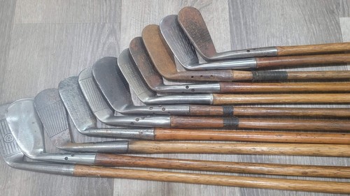 11 antike Vintage Flansch gewichtete Sohle Hickory Holz Schaft Golfschläger C0 SW weniger - Bild 6 von 18