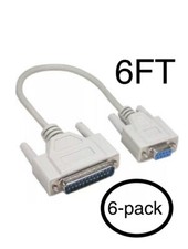 6ft DB9 Female to DB25 Male DB9F/DB25M Null Modem Adapter Cable White 6- Pack 