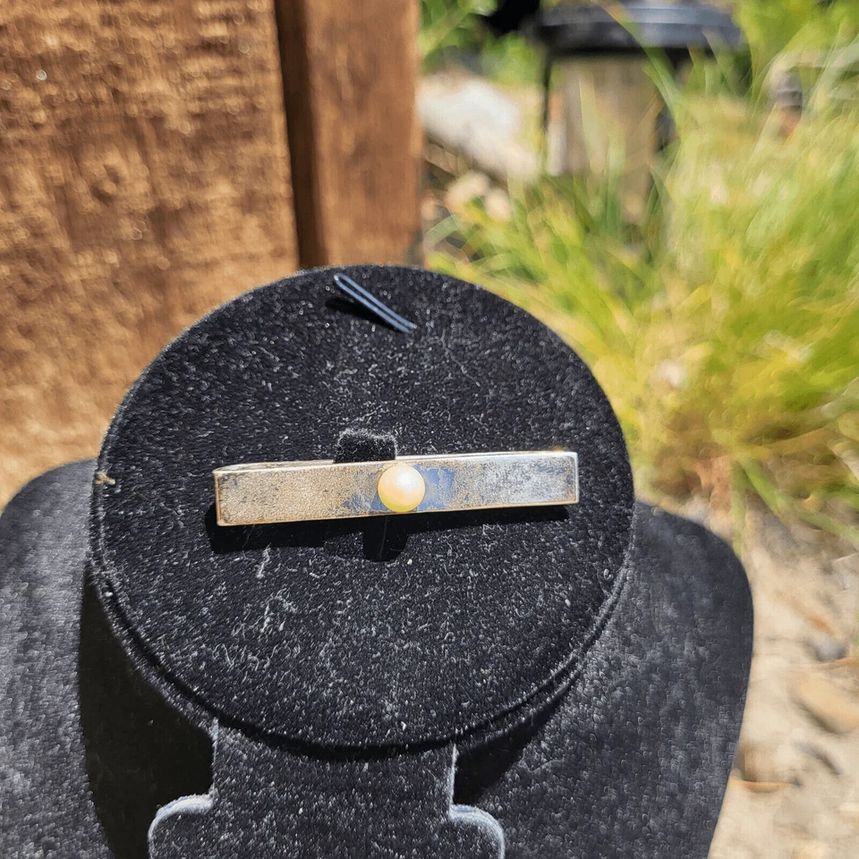 Broche de cabelo vintage prata esterlina e pérola 2" marcado esterlina - Imagem 3 de 4