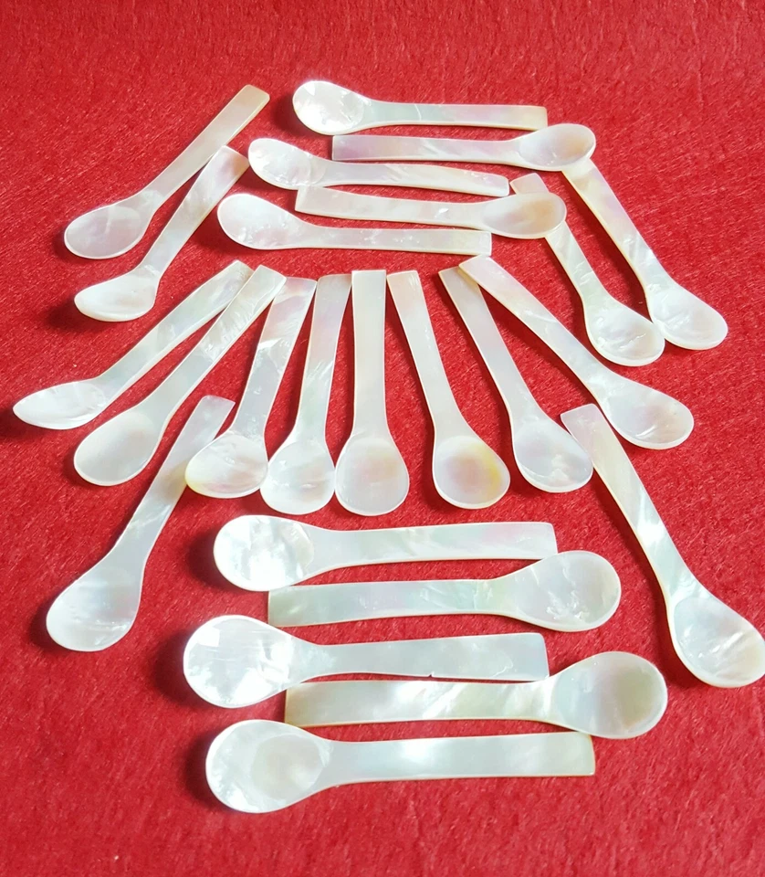 Juego 12 Mini Cuchara Madreperla Caviar Huevo Blanco Servir Cena Fiesta Año Nuevo Foto 3 de 4