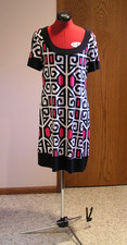 Vintage 1990s? Womens Blu Sage Geometric Print Shift Dress M 38” Polyester Black