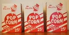 4 Old Vintage Mr. Dee-lish Popcorn Boxes, 25 Cents, Berlo Vending