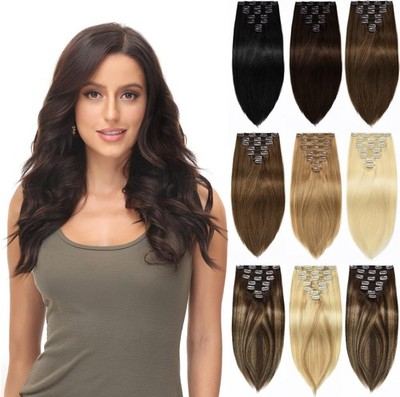 Double Weft Clip In Real Remy Human Hair Extensions Full Head Thick for Women