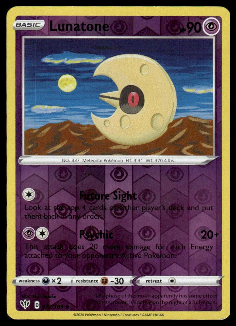Lunatone 072/189 Uncommon Darkness Ablaze Pokemon Reverse Holo Near Mint