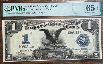 #ad #ad 1899 $1 quot;Black Eaglequot; Silver Certificate PMG 65 EPQ Fr 236 $1399.00