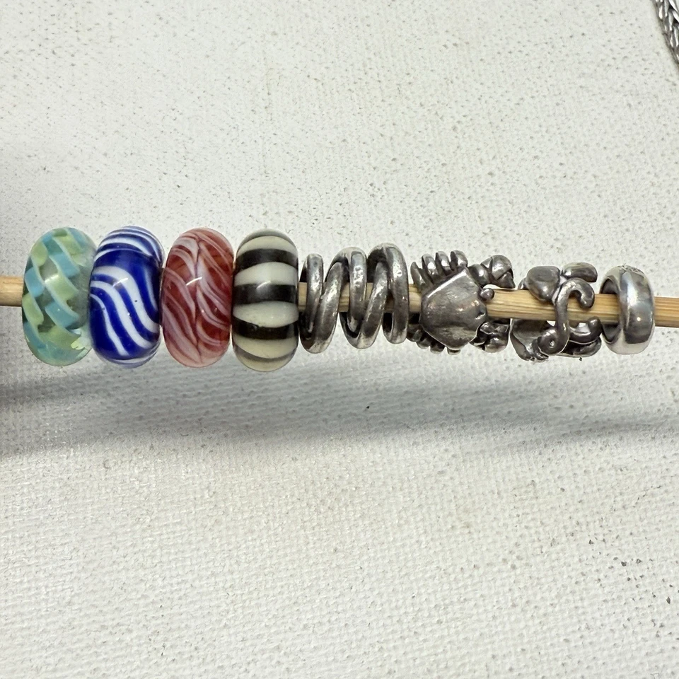 TROLLBEADS 925 Corrente Raposa 7" Pulseira 7 Berloques Contas de Vidro SEM FECHO Esterlina - Imagem 4 de 4