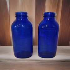 Vintage Cobalt Blue Glass Bottles 6"H Set of 2 Made in USA