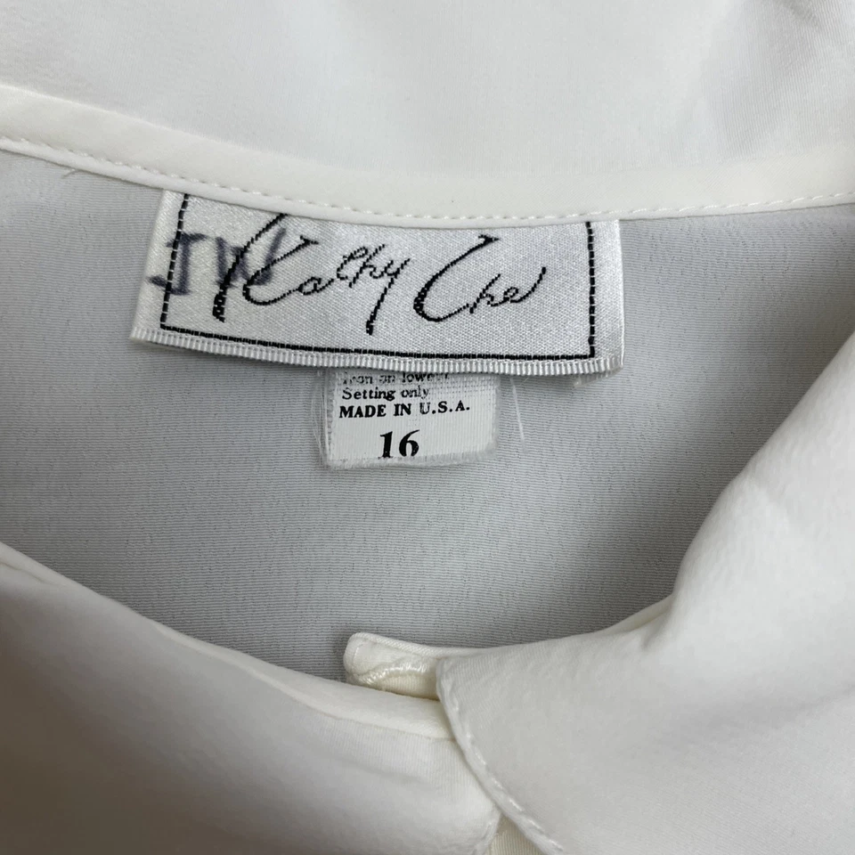 Vintage Kathy Che Blouse Womens 16 White Beaded Floral Victorian 80s 90s USA - Image 4 of 4