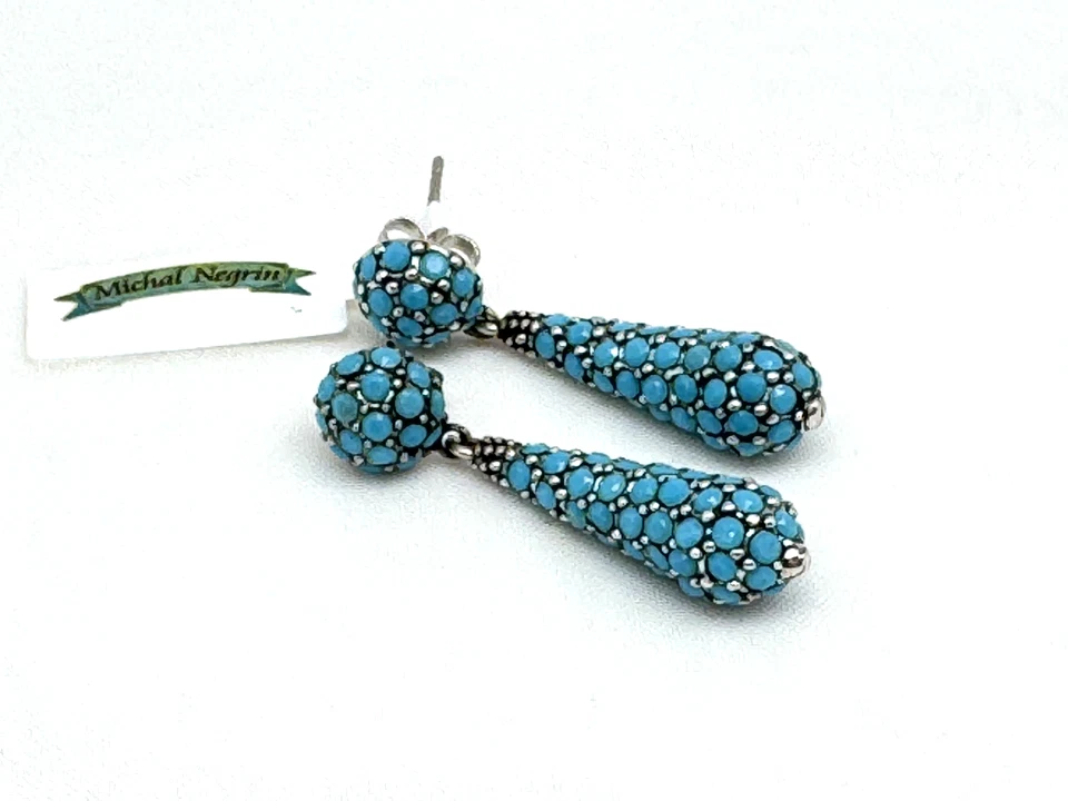 Preciosos pendientes de cristal firmados de plata 925 de Michal Negrin. Foto 2 de 4