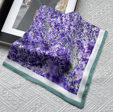 100 Silk Mulberry Wrap Shawl Square Purple flowers Print Bandanna Scarf 53X53cm