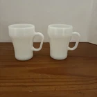 2 Vintage Anchor Hocking Fire King White Handle Oven Ware 8 oz. Coffee Cup Mug